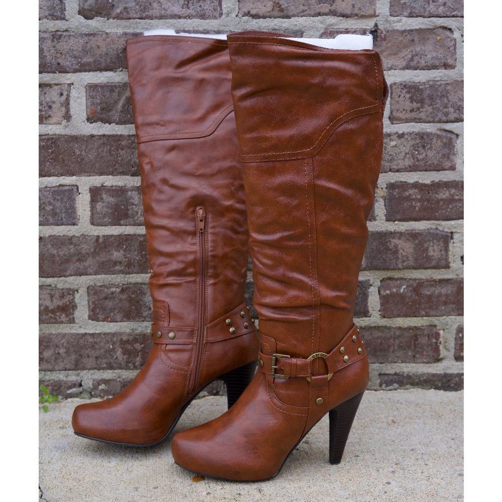 G by Guess Brown Leather Knee-High Boots